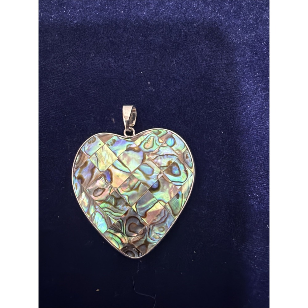 Abalone shell, Mosaic Inlay Style, Mother Of Pearl Back,Sterling Silver Pendant.